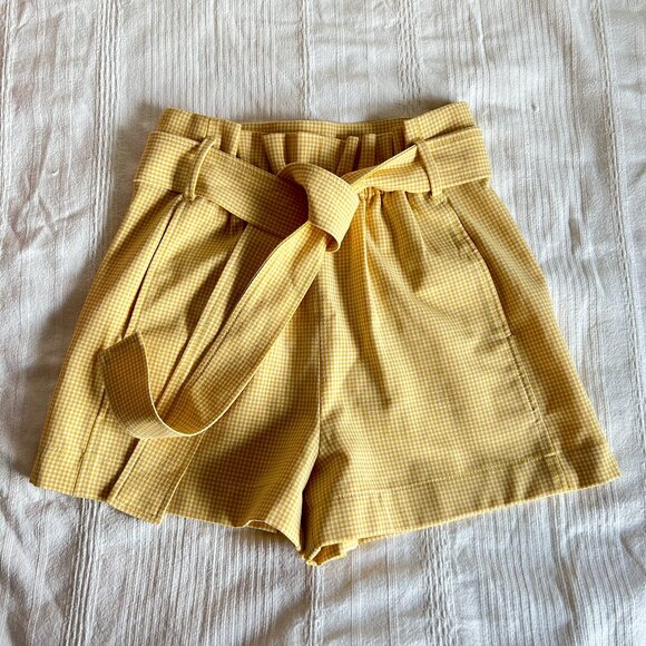 NWOT Aritzia Wilfred GÉLAS Shorts - Wrap Tie Plaid Yellow - Picture 3 of 8